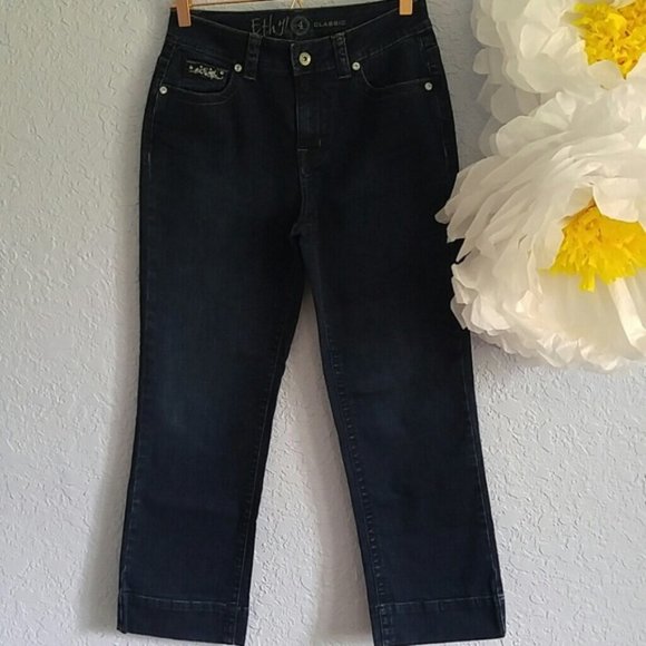 Ethyl jeans woman's dark blue embellished classic denim SZ 4 - Picture 1 of 6